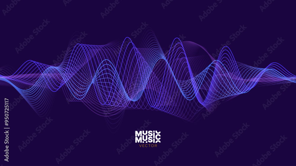Aufkleber Smooth Flowing Dynamic Sound Wave Blue Technology Background. Abstract Digital EQ Equalizer. Artificial Intelligence AI Assistant Voice Recognition Sound Wave Vector Illustration.