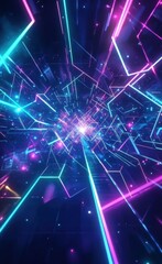 Obraz premium Futuristic abstract background with neon light beams and geometric shapes in a colorful digital landscape