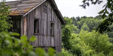 An old dilapidated wooden abandoned house in the countryside. Old housing