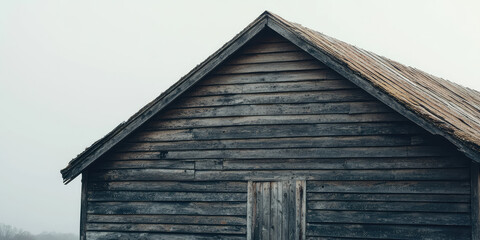 Naklejka premium An old dilapidated wooden abandoned house in the countryside. Old housing