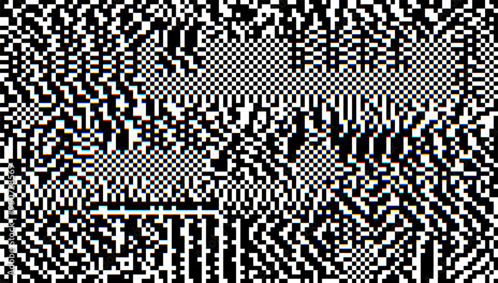 Poster glitch checkered pixels pattern. pixel art chaotic glitchy background. 90s cctv vhs screen vibe. vec