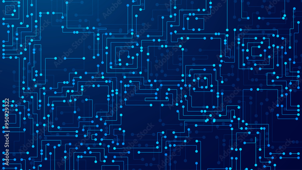 Aufkleber Blue Digital Circuit Trace Lines Technology Background. Abstract Digital Tech Bg. Electronics and Computer Technology Concept. Chip And Circuit Board. Vector Illustration. Chip Connectors.