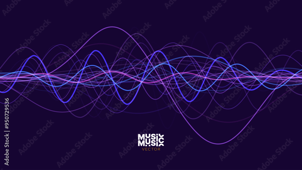 Poster Smooth Flowing Dynamic Sound Wave Blue Technology Background. Abstract Digital EQ Equalizer. Artificial Intelligence AI Assistant Voice Recognition Sound Wave Vector Illustration.