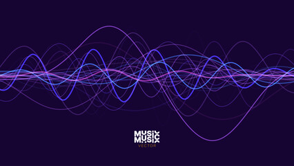 Smooth Flowing Dynamic Sound Wave Blue Technology Background. Abstract Digital EQ Equalizer. Artificial Intelligence AI Assistant Voice Recognition Sound Wave Vector Illustration.