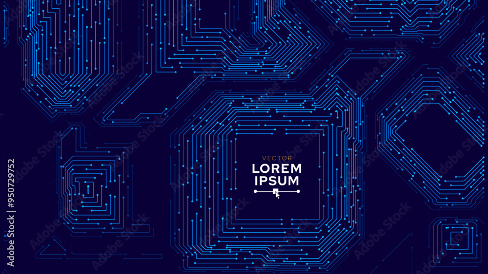 Fototapete Blue Digital Circuit Trace Lines Technology Background. Abstract Digital Tech Bg. Electronics and Computer Technology Concept. Chip And Circuit Board. Vector Illustration. Chip Connectors.