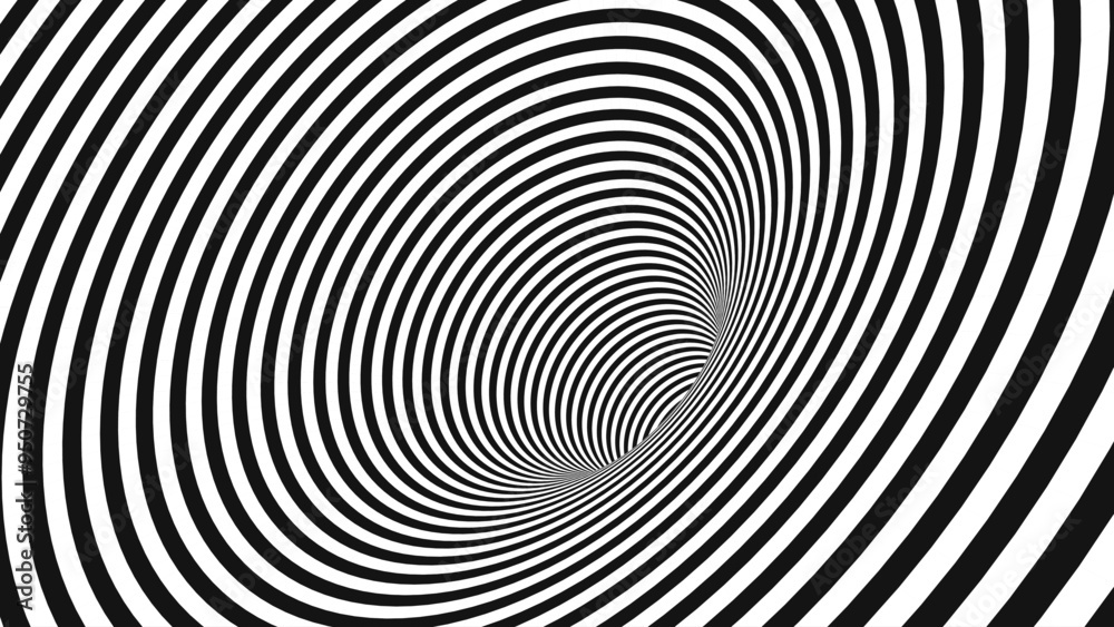 Fototapete Abstract Black and White Optical Illusion Surrealism Tunnel Portal Pattern. Contrasty Optical Art Gravity Vortex. Smooth Checkered Tunnel and Chessboard in Perspective. Vector Illustration.