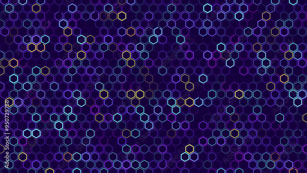 Poster Hexagonal Abstract Technology Background. Hexagons Pattern for Hi-Tech Communication Design. Hi-tech Cyber Hexagon Sci-Fi Game Banner Grid. Vector Illustration
