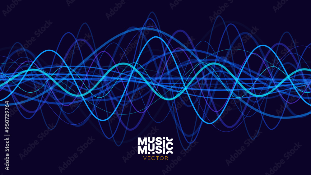 Aufkleber Smooth Flowing Dynamic Sound Wave Blue Technology Background. Abstract Digital EQ Equalizer. Artificial Intelligence AI Assistant Voice Recognition Sound Wave Vector Illustration.
