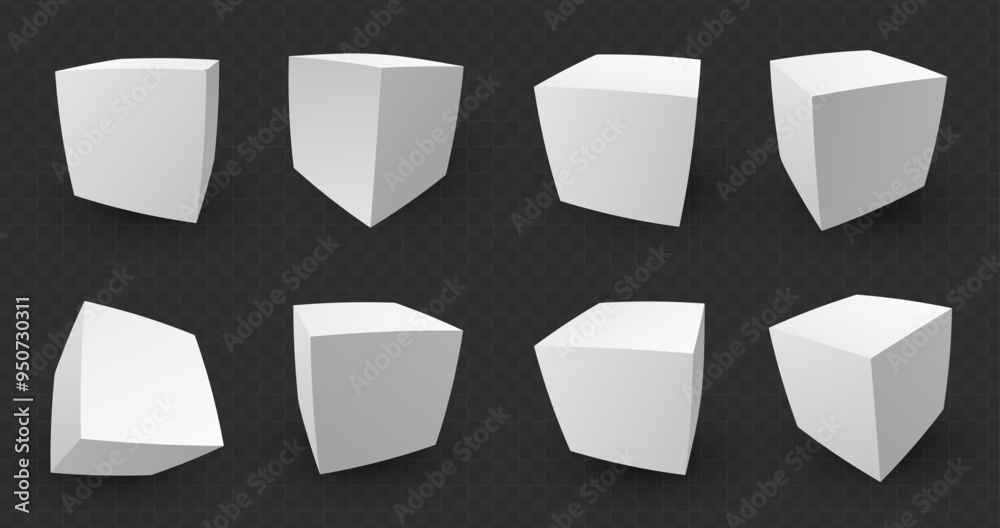 Leinwandbilder 3d white cube blocks isolated on background. 3d perspective white boxes. vector illustration for you