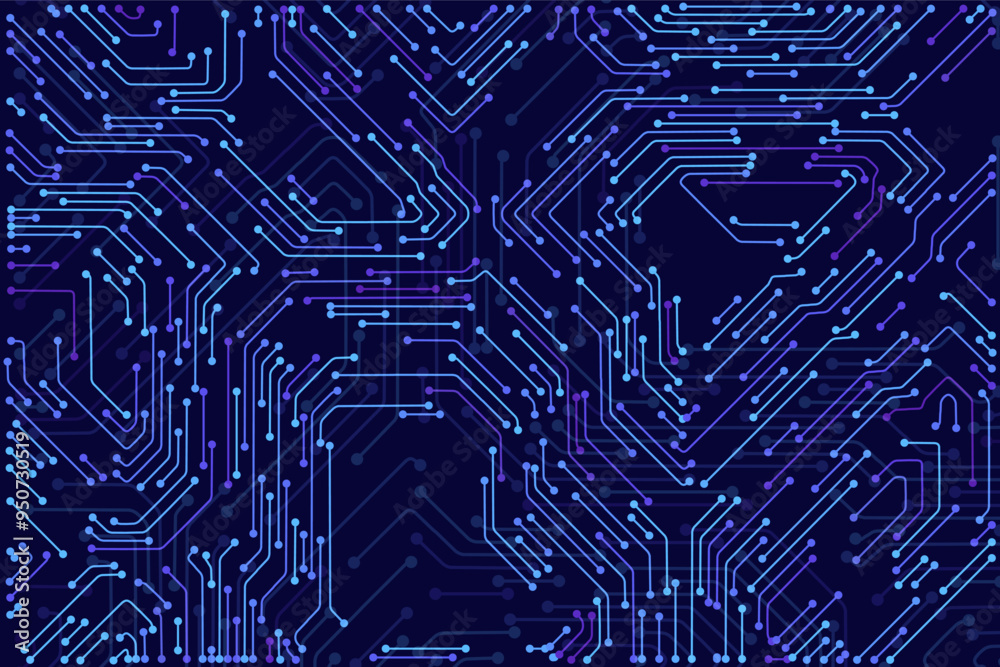 Fototapete Blue Digital Circuit Trace Lines Technology Background. Abstract Digital Tech Bg. Electronics and Computer Technology Concept. Chip And Circuit Board. Vector Illustration. Chip Connectors.