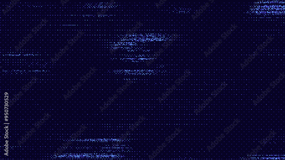 Poster Blue Pixel Glitch Dither Effect Background. Abstract Noise Effect. Video Damage Error. Digital Signal Damage Visualization. VHS Overlay Texture. Vector Illustration.