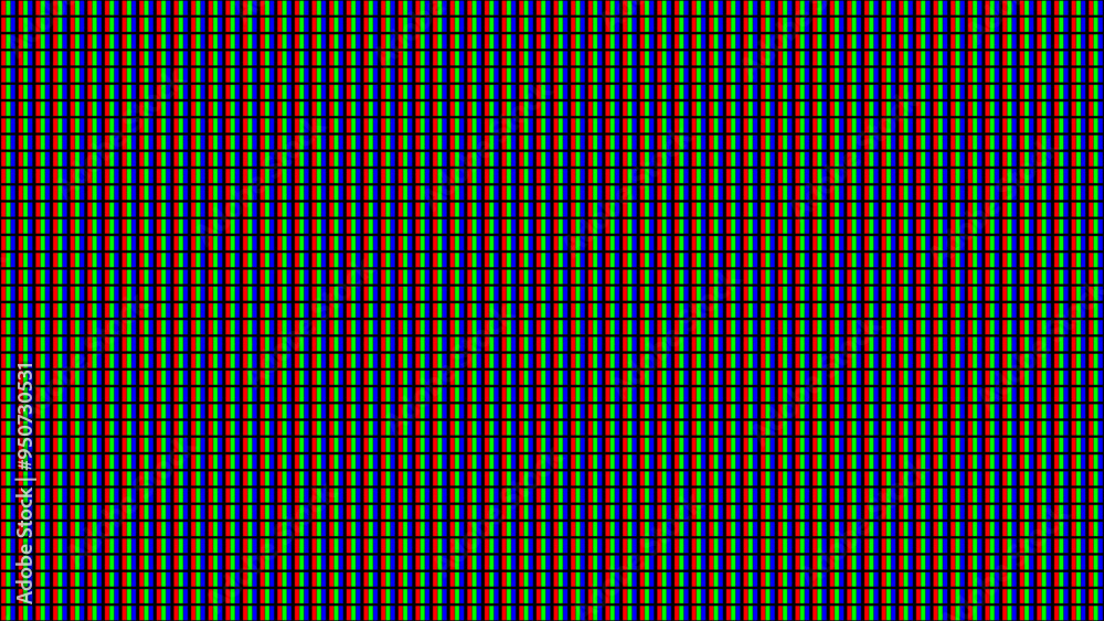 Aufkleber RGB Screen Dots Seamless Pattern. Analog Display Television. Close Up Screen Texture. Macro of LCD Computer Screen Displaying Pure RGB Pixels. Red Green Blue LED Panel. Vector Illustration.