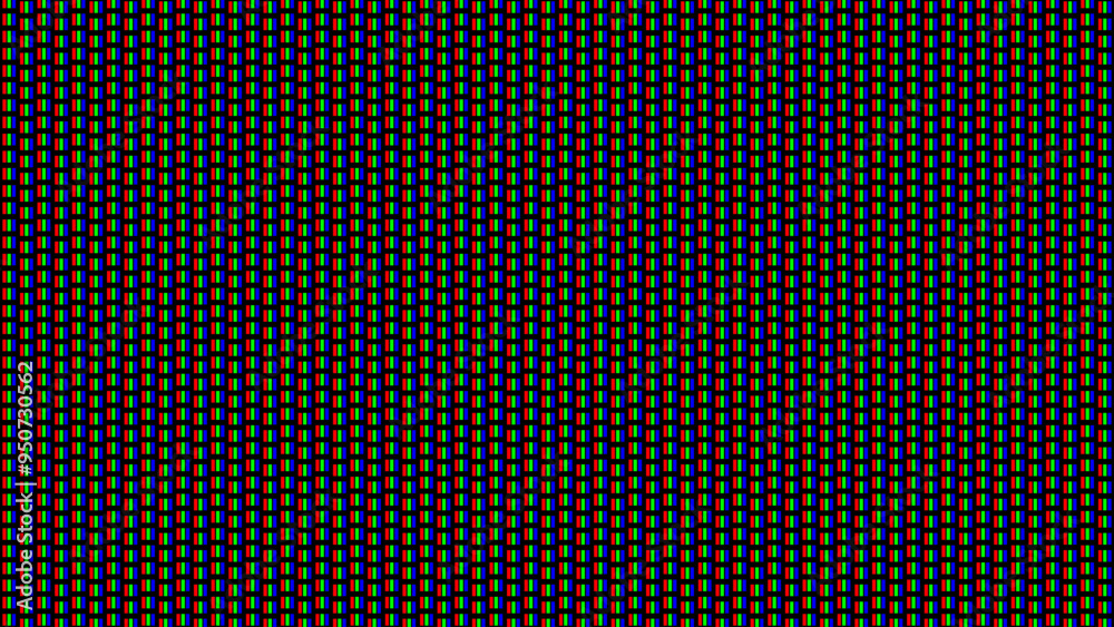 Poster RGB Screen Dots Seamless Pattern. Analog Display Television. Close Up Screen Texture. Macro of LCD Computer Screen Displaying Pure RGB Pixels. Red Green Blue LED Panel. Vector Illustration.