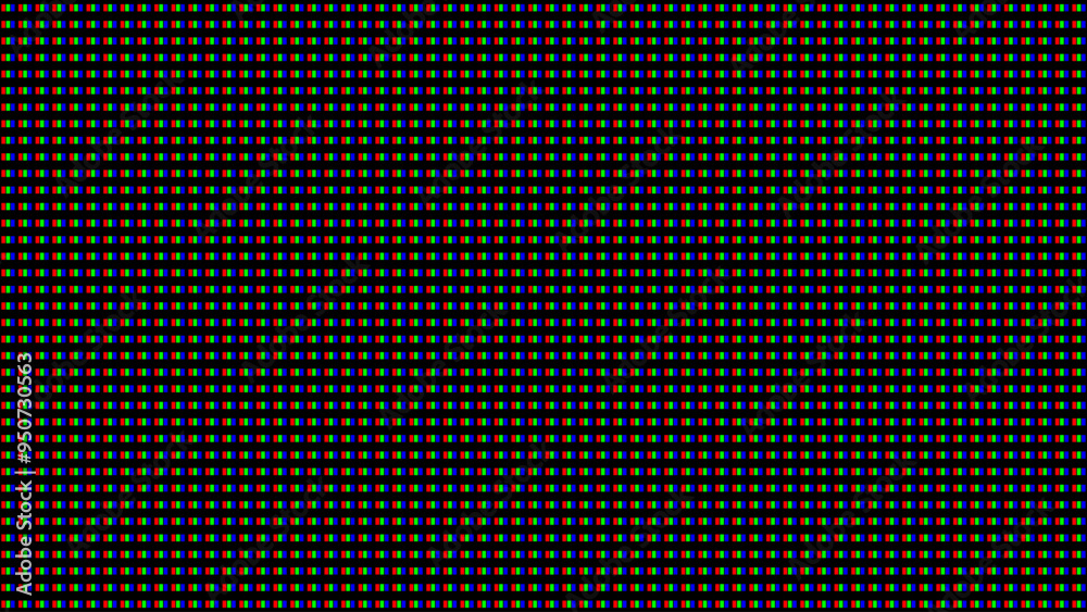 Aufkleber RGB Screen Dots Seamless Pattern. Analog Display Television. Close Up Screen Texture. Macro of LCD Computer Screen Displaying Pure RGB Pixels. Red Green Blue LED Panel. Vector Illustration.