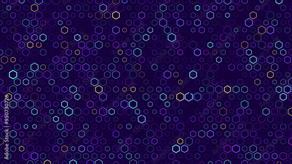 Leinwandbilder Hexagonal Abstract Technology Background. Hexagons Pattern for Hi-Tech Communication Design. Hi-tech Cyber Hexagon Sci-Fi Game Banner Grid. Vector Illustration
