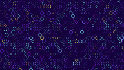 Hexagonal Abstract Technology Background. Hexagons Pattern for Hi-Tech Communication Design. Hi-tech Cyber Hexagon Sci-Fi Game Banner Grid. Vector Illustration