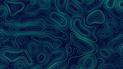 Sea Ocean Depth Topographic Topo Map Banner Background. Curvy Wavy Lines Vector Illustration. Hills, Rivers and Mountains. Geography Concept.