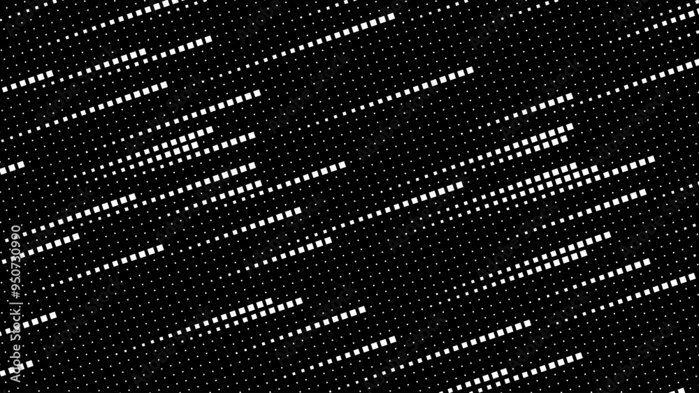 Fototapete Abstract Digital Mosaic Grid Dots Halftone Tech Background Pattern. White Pixels Moving Fast on Grid. Hi-Tech Minimal Technology Design Texture. Digital Data Flow Transfer. Vector Illustration.