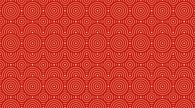 Seamless Asian Background Pattern. Red and Gold Abstract Geometric Wavy Lines. Traditional Japanese Vintage Ornament. Vector Illustration.