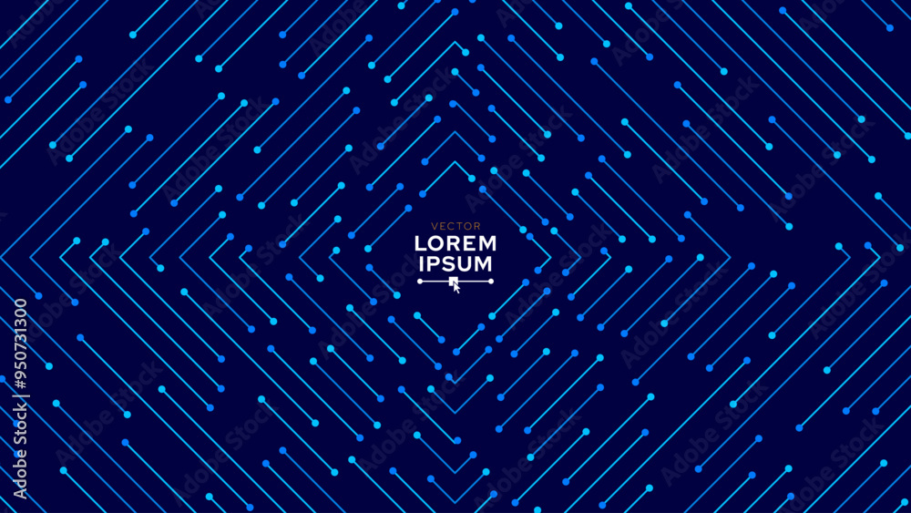 Poster Square Lines Digital Tech Circuit Pattern. Technology Background of Straight Lines and Dot Connections. Abstract Big Data Transmission Internet Network. Vector Illustration.