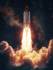 Fototapeta premium Unleashing Possibilities: Rocket Launching into Space for Explosive Growth and New Ventures