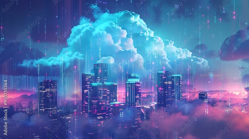 Wall mural cloud computing concept and innovative technology background. global internet network connection