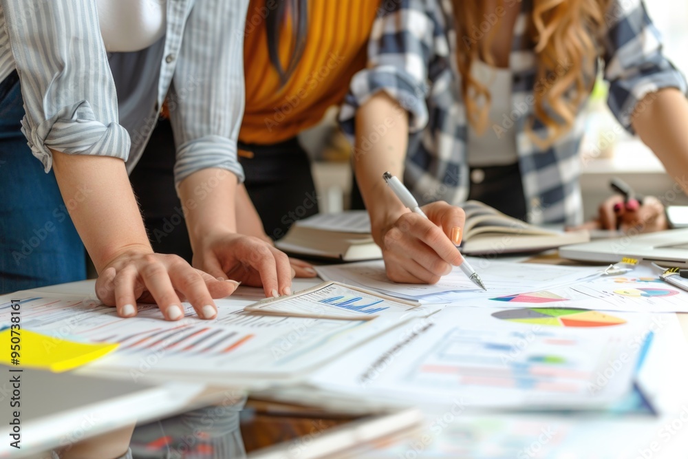 Poster people working together on a project, possibly in an office setting or home study environment