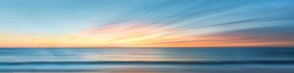 Obraz premium Tranquil Coastal View at Dusk Featuring Softly Colored Skies and Delicate Clouds on the Horizon
