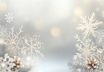 Beautiful Christmas background with snowflakes, pastel colors, and a blurred bokeh light effect White and grey gradient background Generative AI