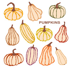 Colorful autumn gourds and pumpkins arranged with a festive message in a cheerful autumnal display