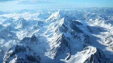 Snowy Mountain Range With Clouds Below