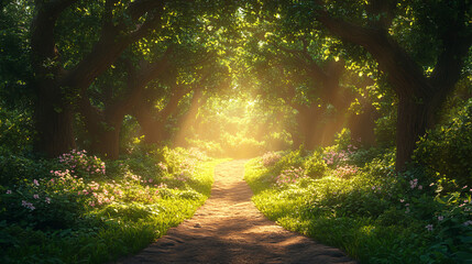 Naklejka premium A magical fantasy forest background, perfect for fantasy-themed events and nature-inspired designs.