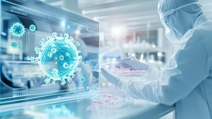 A visual of a medical research lab with a scientist examining cell samples infected by bacteria, highlighting the spread and impact on treatment methods