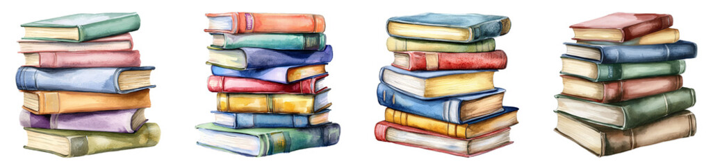 Watercolor Stack of books, PNG set