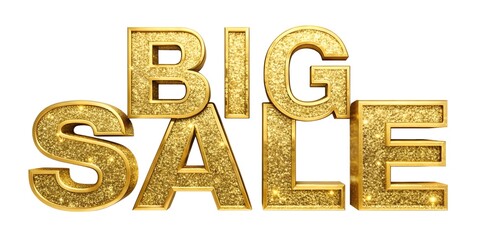 Big Sale gold text isolated on a transparent background or white background.