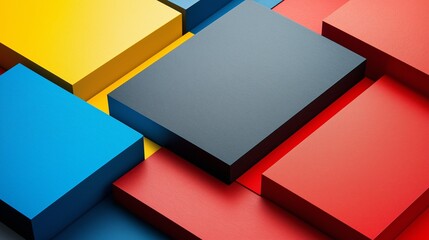 A colorful image of squares in various colors. The squares are arranged in a way that creates a sense of depth and dimension. The colors and arrangement of the squares give the image a playful