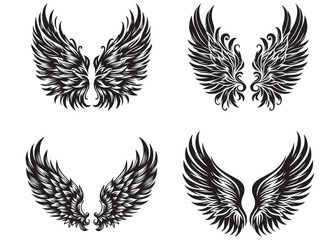  vector silhouette angel wings, angel wings logo design vector illustration, Bird wings vector illustration, black and white angel wings Silhouette, wings icons set, wing logo