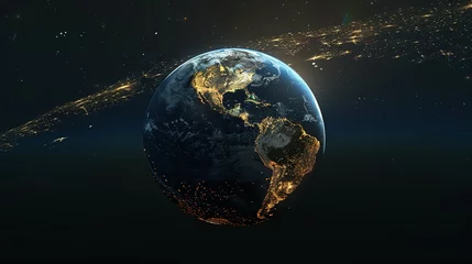 Earth at Night with City Lights and Stars