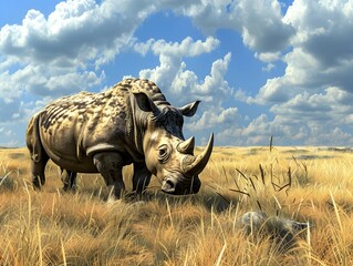 Fototapeta premium Rhinoceros in the wide savannah