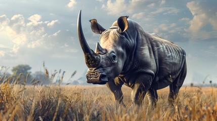 Fototapeta premium Rhinoceros in the wide savannah