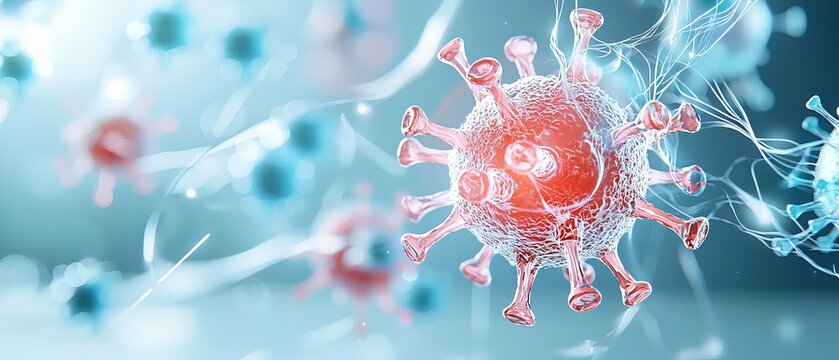 A conceptual image of a virus undergoing mutation, with emphasis on the immune systems response and the spread of prions in medical research