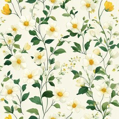 Vintage Floral Pattern with Roses, Daisies, and Wildflowers