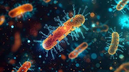 A graphic representation of a microorganism spreading through a host, showcasing the role of immunity and the challenges of treating prion contamination