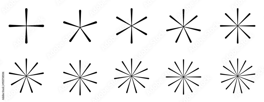 Canvas Prints collection of simple radial pattern designs - set of minimalist black sunbursts - pack of isolated d