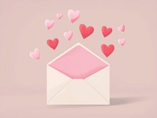 Elegant envelope with floating heart designs, symbolizing love and romance, on a pastel background. Ideal for Valentine's Day and special occasions.
