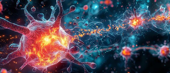 An abstract representation of a prion mutating and spreading within an organism, with detailed visuals on the immune systems response and creative medical strategies