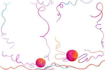 The thread from the ball of yarn unwound. Hand-draw clews of thread for knitting. Digital flat illustration, isolated, cartoon, clipart.