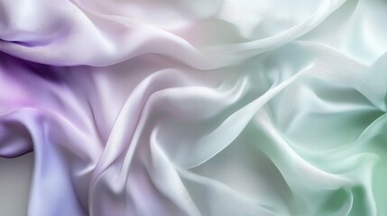 Fototapeta premium Close-up of beautiful silks in soft lavender tones under soft ambient light. Abstract silk waves on a light gray background.