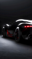 Sleek black sports car with red accents. Sports car concept.