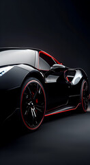 Sleek black sports car with red accents. Sports car concept.